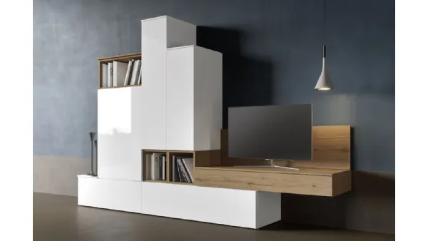 Parete Attrezzata dal design moderno in laccato lucido e legno Comp 31 di Mab