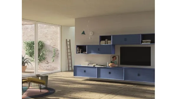Parete attrezzata Unikawood 13 in legno laccato blu di Fratelli Mirandola