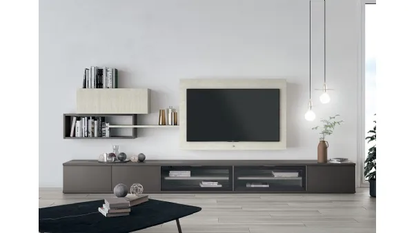 Parete Attrezzata Volo S304 in mealminico Grigio Titanio e Rovere Gesso di Colombini Casa