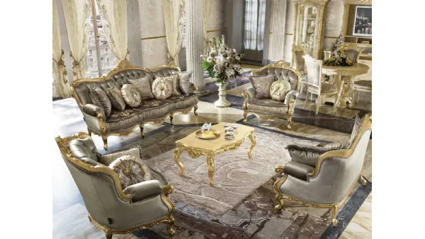 Poltrona classica interamente in foglia oro Anastasia Foglia oro di Mobil Più