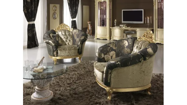 Poltrona classica in tessuto e legno in foglia oro Ducale Foglia oro di Mobil Più