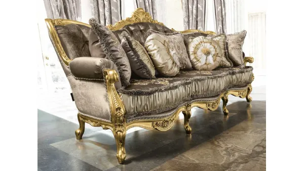 Divano in tessuto e legno interamente in foglia oro Anastasia Foglia oro di Mobil Più