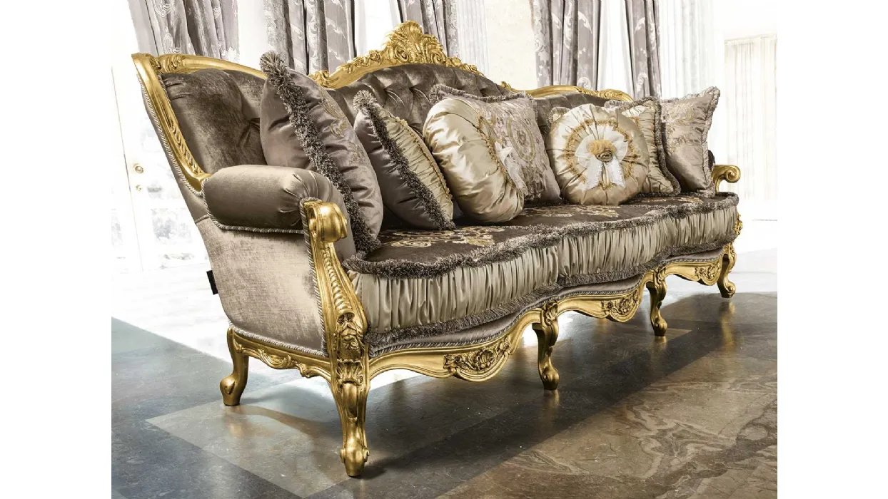 Divano in tessuto e legno interamente in foglia oro Anastasia Foglia oro di Mobil Più