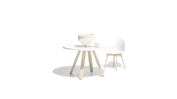 Tavolo rotondo in laminato bianco e base in legno di faggio sbiancato Stecco di Connubia