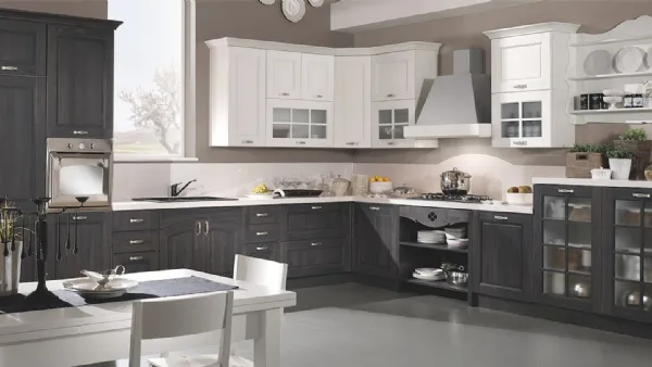 Cucina Classica ad angolo Aisha in frassino laccato ardesia e Bianco di Mobilturi