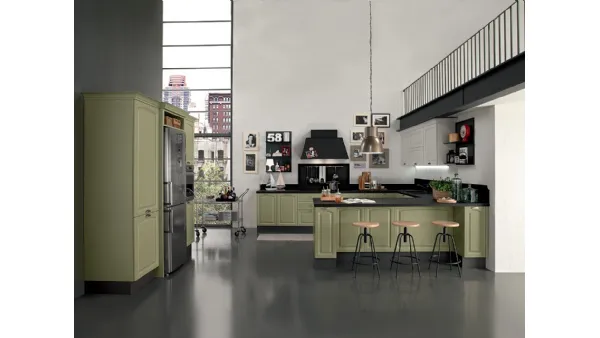Cucina Classica con penisola Mida 06 in legno naturale Verde di Colombini Casa Artec