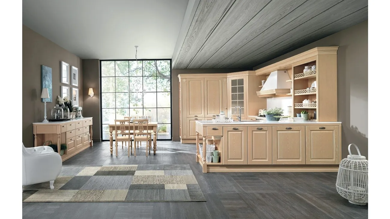 Cucina Classica con penisola Opera 03 in legno naturale Gessato di Colombini Casa Artec