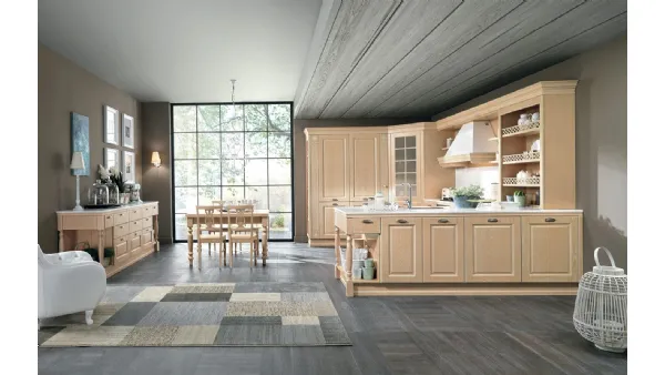 Cucina Classica con penisola Opera 03 in legno naturale Gessato di Colombini Casa Artec