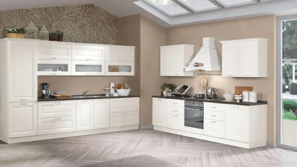 Cucina Classica lineare Bea in legno laccato Bianco di Net Cucine