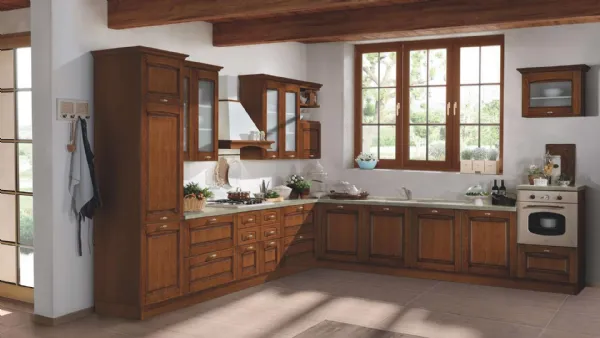 Cucina Classica angolare Bea Noce in legno di Net Cucine