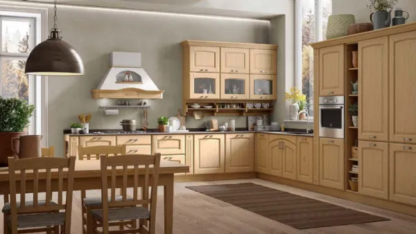 Cucina Classica ad angolo Olimpia in rovere naturale di Mobilturi
