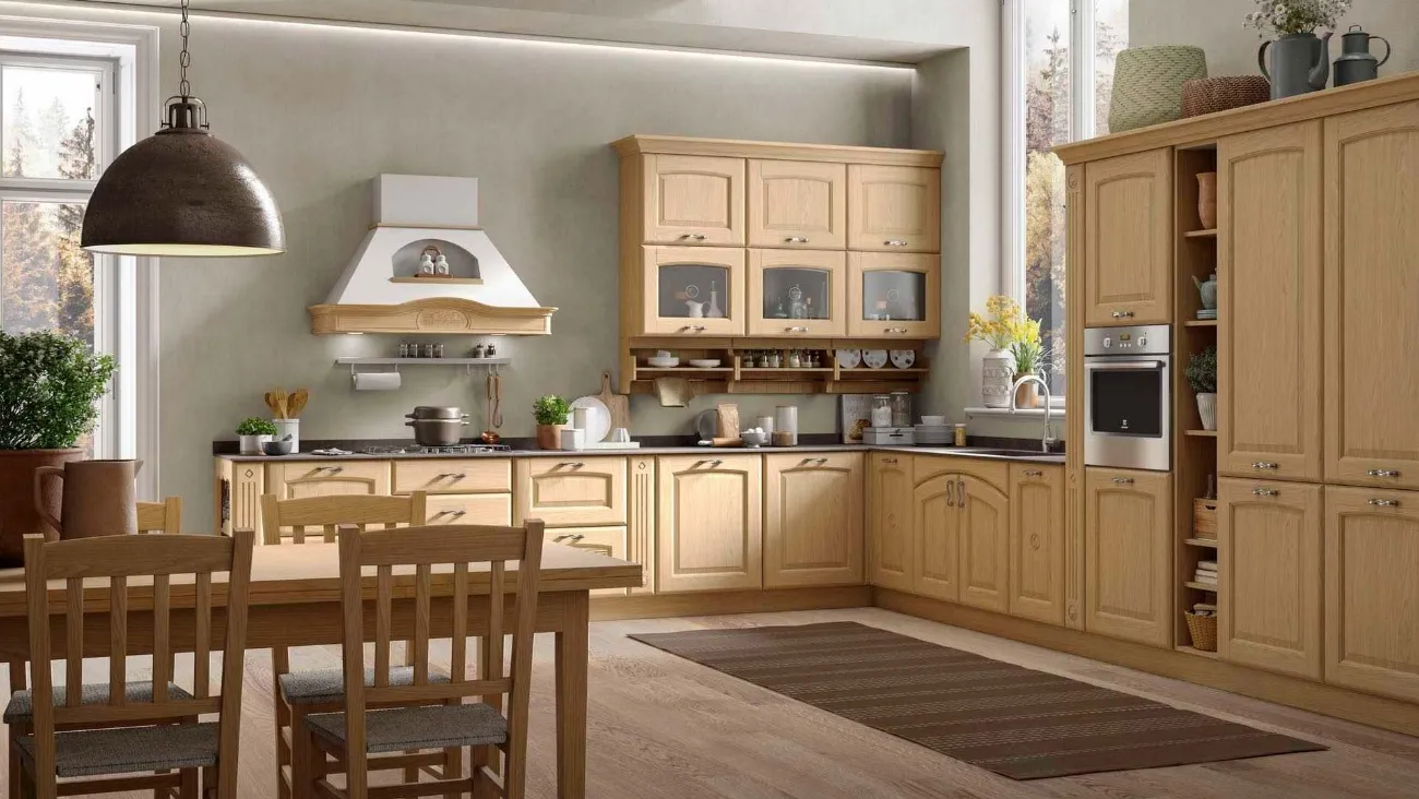 Cucina Classica ad angolo Olimpia in rovere naturale di Mobilturi