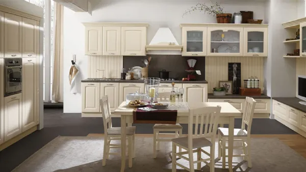 Cucina Classica ad angolo Olimpia in Frassino finitura Beige di Mobilturi