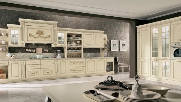 Cucina Classica ad angolo Opera 05 in legno naturale Avorio Gold di Colombini Casa Artec