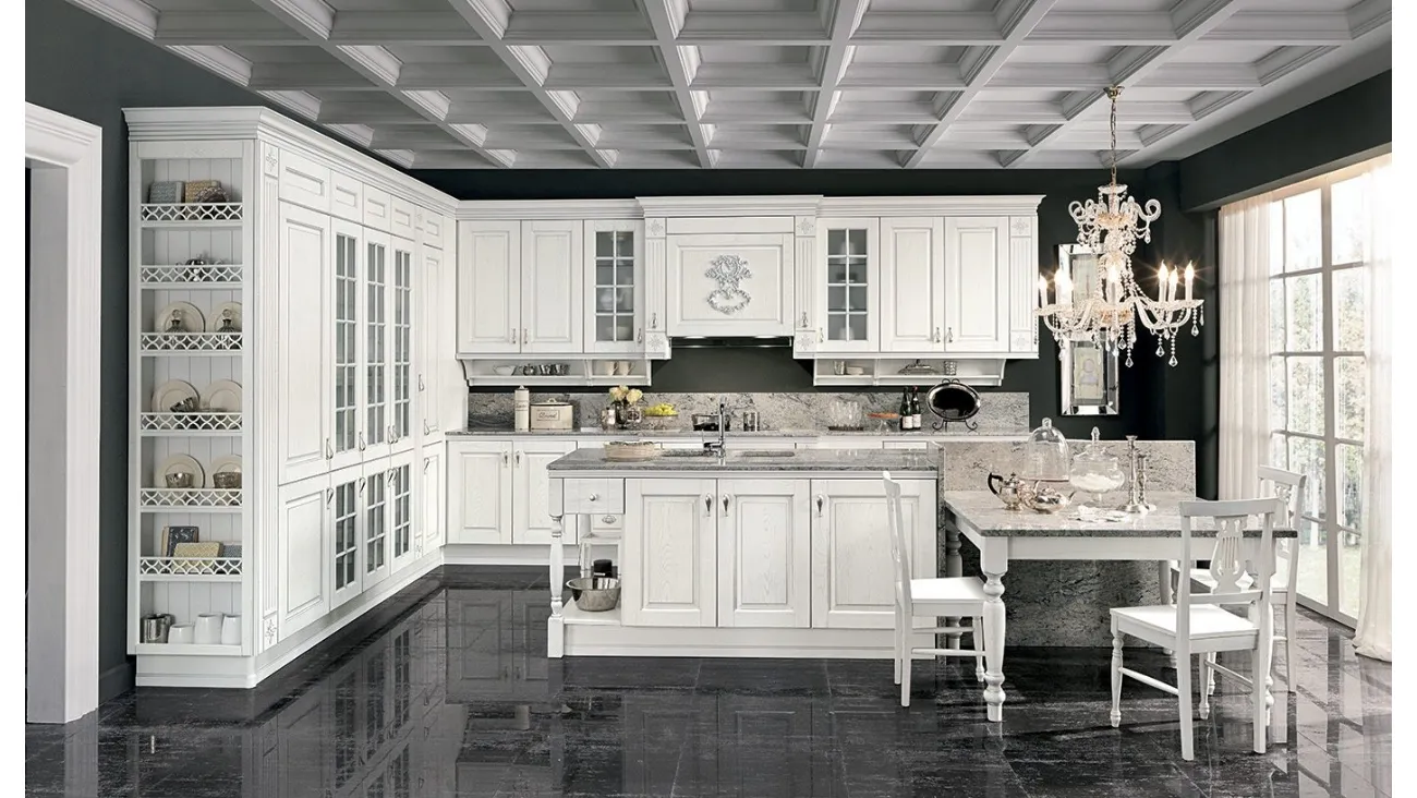 Cucina Classica con isola Opera 04 in legno naturale Bianco Silver di Colombini Casa Artec