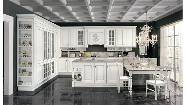 Cucina Classica con isola Opera 04 in legno naturale Bianco Silver di Colombini Casa Artec