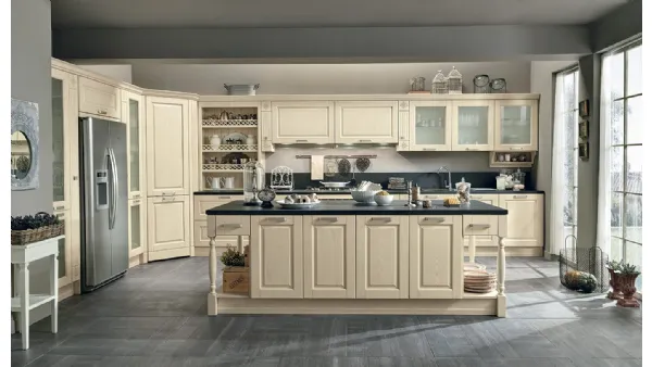 Cucina Classica con isola Opera 02 in legno naturale Avorio di Colombini Casa Artec