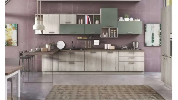 Cucina Ambra 04 Rovere Bianco e Verde di Net Cucine