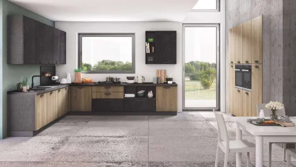 Cucina Moderna Ambra 01 Rovere Naturale Spazzolato Antracite di Net Cucine