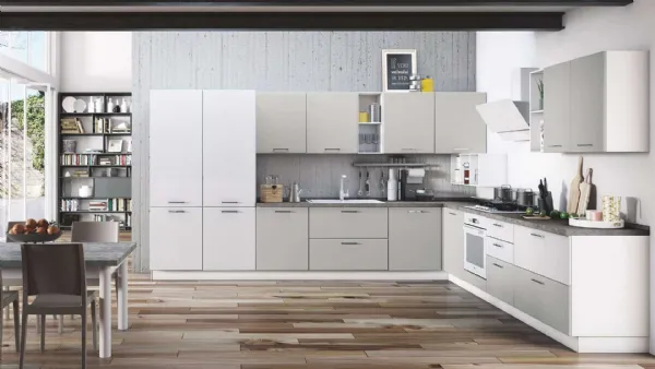 Cucina Moderna Ambra 03 Spazzolato Bianco Grigio Opaco di Net Cucine