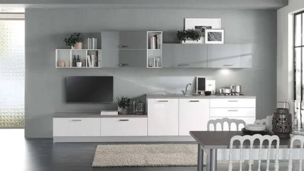 Cucina Moderna Cloe 07 Bianco Lucido e Grigio Fumo Lucido di Net Cucine