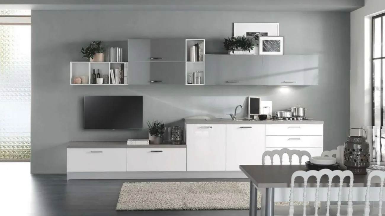 Cucina Moderna Cloe 07 Bianco Lucido e Grigio Fumo Lucido di Net Cucine