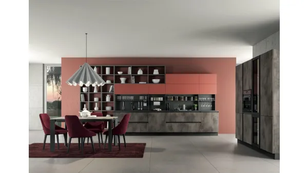 Cucina Moderna ad angolo Linea 04 in nobilitato finitura Fusion e Corallo di Colombini Casa Artec