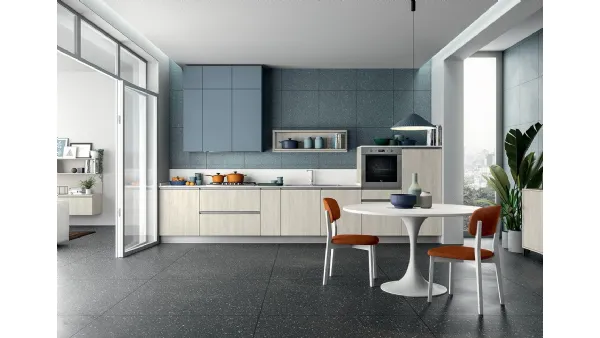 Cucina Moderna lineareì Linea 06 in nobilitato finitura Rovere Gesso e Cadaques di Colombini Casa Artec