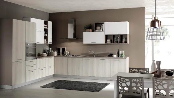 Cucina Moderna Cloe 04 Rovere Beige e Bianco Opaco di Net Cucine