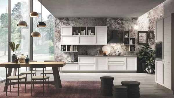 Cucina Moderna ad angolo Elsa 05 in legno laccato finitura Camelia di Net Cucine