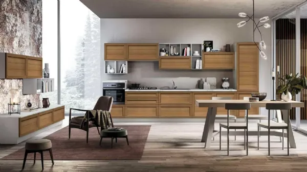 Cucina Moderna lineare in legno Elsa 02 finitura Rovere Miele di Net Cucine