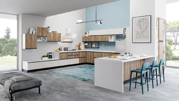 Cucina Moderna Era Bianco Opaco e Noce Italiano di Net Cucine
