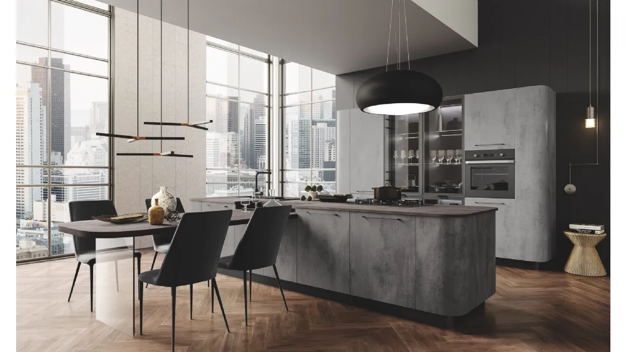 Cucina Moderna con isola Gaia finitura Cemento Grigio Chiaro e Scuro di Mobilturi