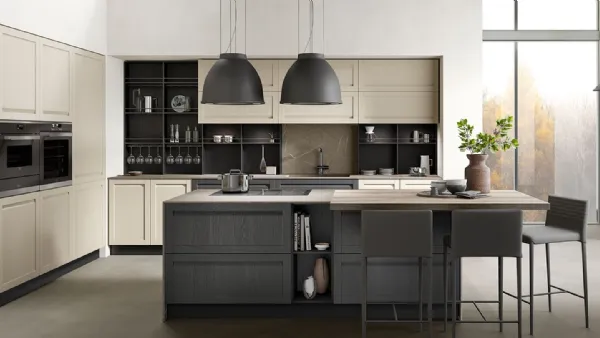Cucina Moderna con isola Incanto in frassino canapa e carbone di Mobilturi