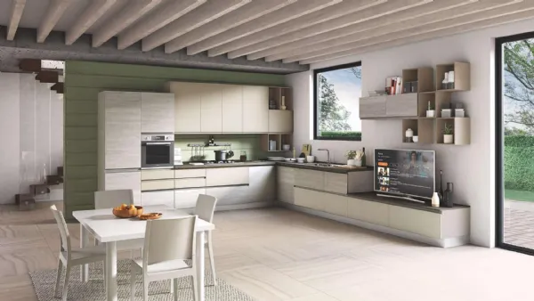 Cucina Moderna Kelly 03 Pino Grigio e Grigio Sasso Opaco di Net Cucine