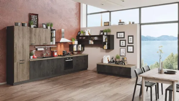 Cucina Moderna Kira 06 Cemento Ardesia e Legno Naturale di Net Cucine