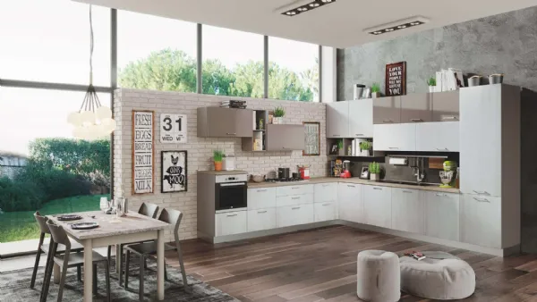 Cucina Moderna Kira 05 Legno Argento e Tortora Lucido di Net Cucine