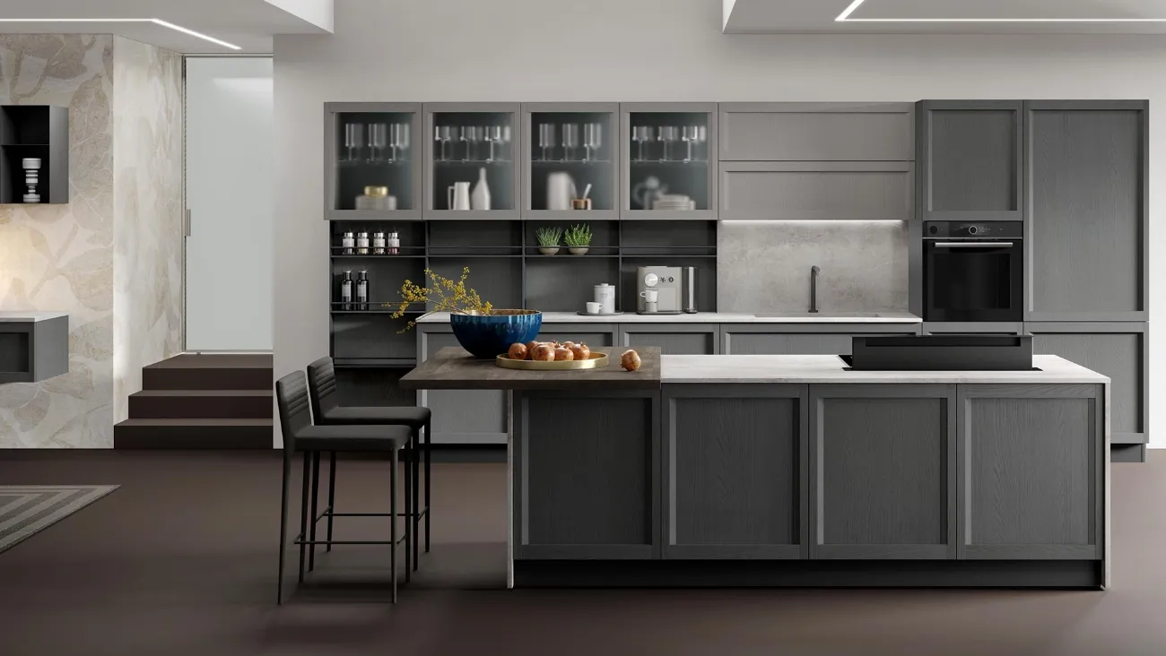 Cucina Moderna con isola Lea finitura ardesia e grigio di Mobilturi