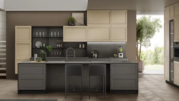 Cucina Moderna con isola Lea finitura grigio e avena di Mobilturi