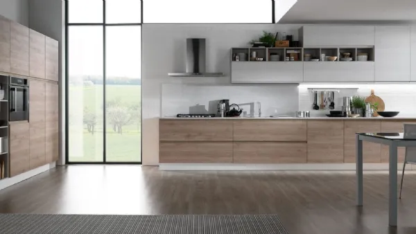 Cucina Moderna ad angolo Luna in melaminico finitura Ghiaccio e Miele di Mobilturi