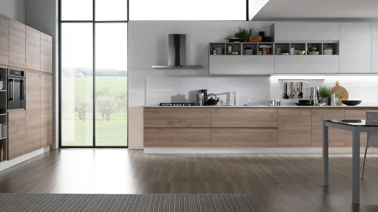 Cucina Moderna ad angolo Luna in melaminico finitura Ghiaccio e Miele di Mobilturi