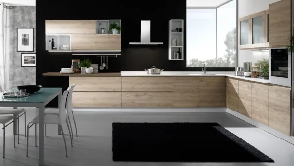 Cucina Moderna angolare Luna finitura Grigio effetto legno di Mobilturi
