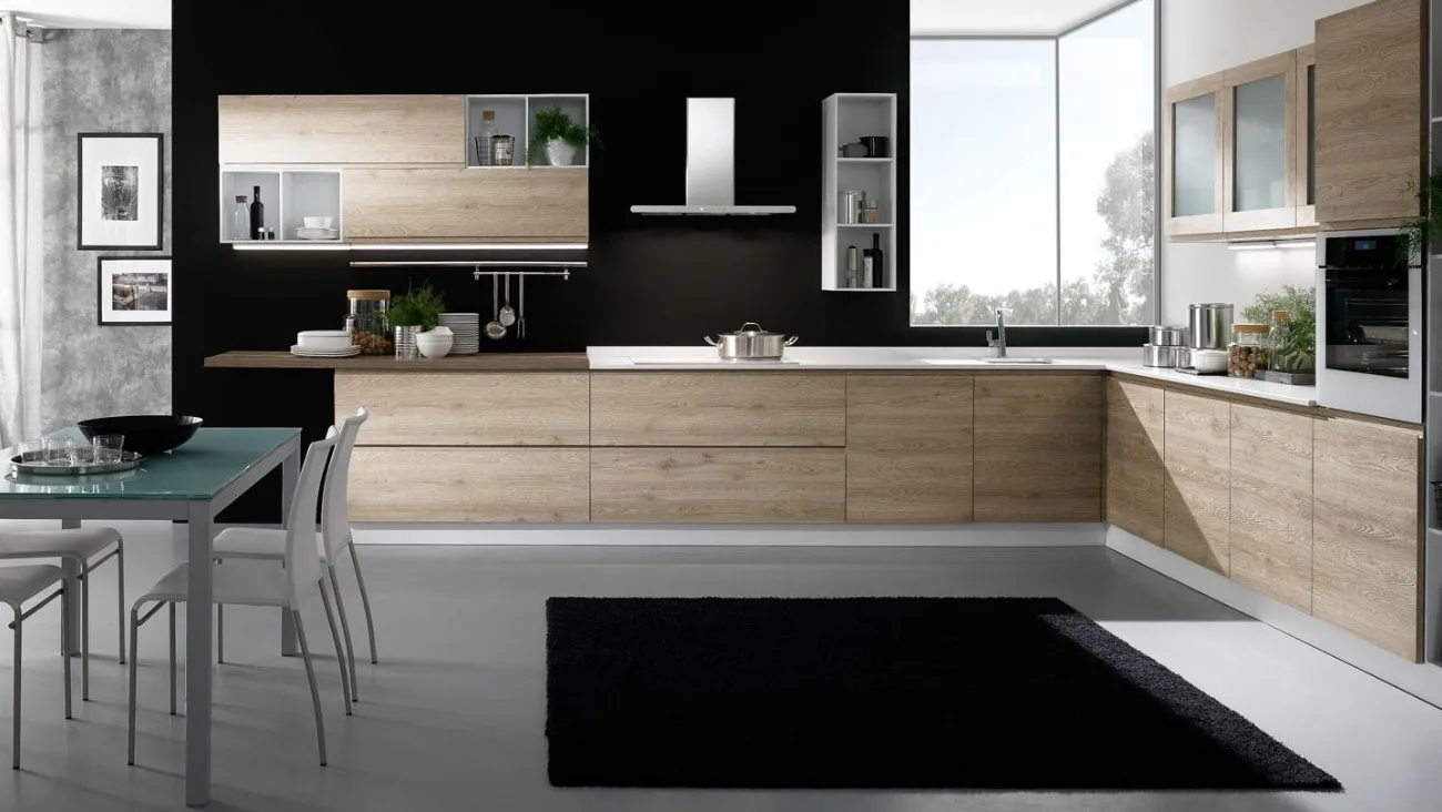 Cucina Moderna angolare Luna finitura Grigio effetto legno di Mobilturi
