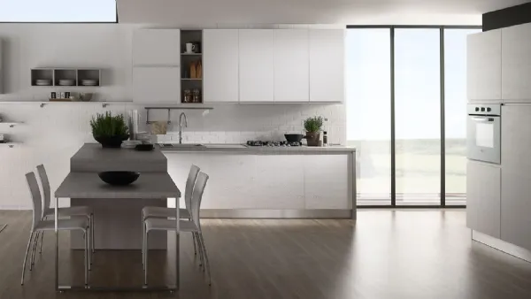 Cucina Moderna con penisola Luna in laccato Bianco di Mobilturi