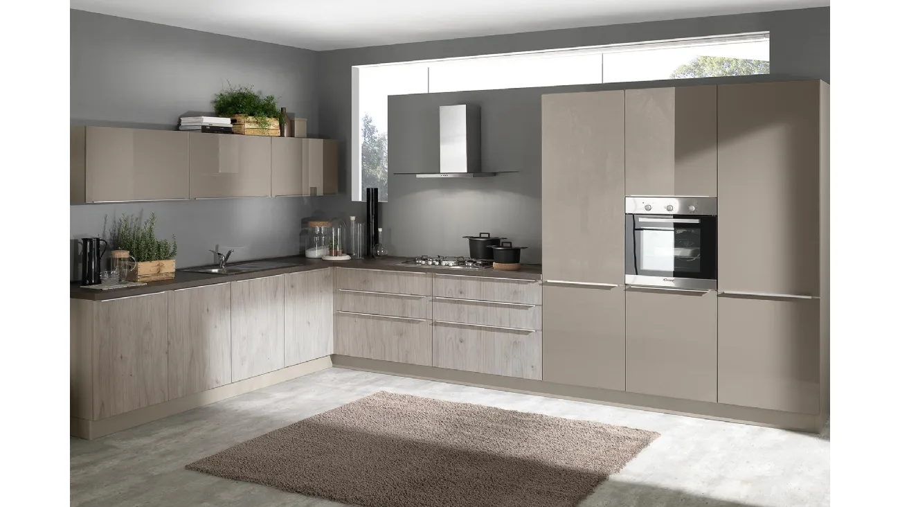 Cucina Moderna Mia 02 Rovere Corda e Tortora Lucido di Net Cucine