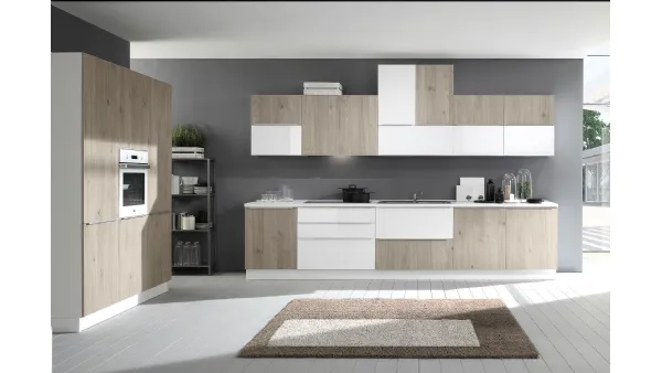 Cucina Moderna Mia 04 Rovere Grigio e Bianco Lucido di Net Cucine