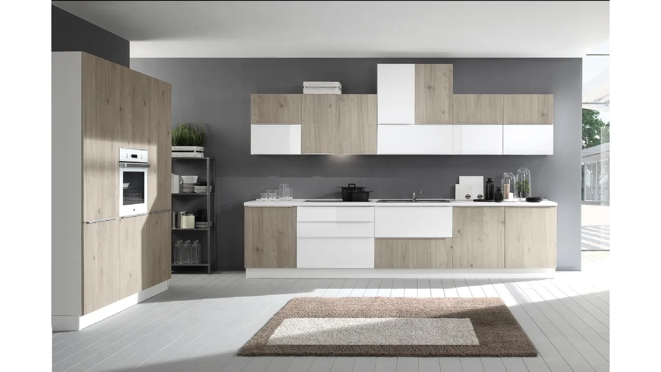 Cucina Moderna Mia 04 Rovere Grigio e Bianco Lucido di Net Cucine