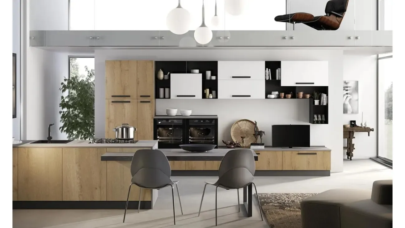 Cucina Moderna con penisola Nala in Rovere Savana di Mobilturi