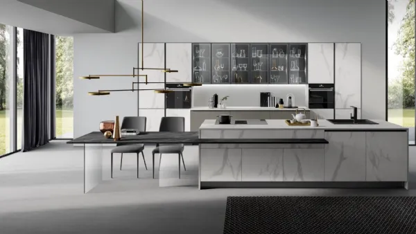Cucina Moderna Zen finitura Marmo Bianco e Fango Opaco di Mobilturi