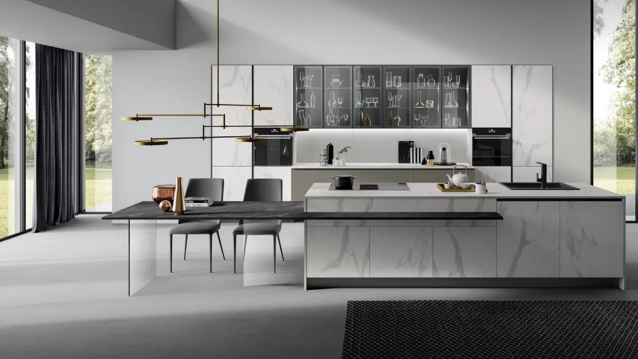 Cucina Moderna Zen finitura Marmo Bianco e Fango Opaco di Mobilturi